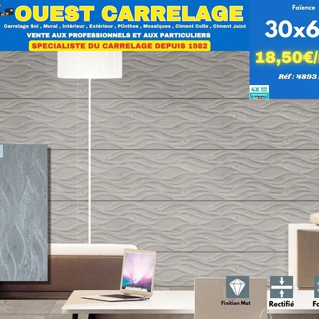 CARRELAGE MURAL MOTIF VAGUE GRIS